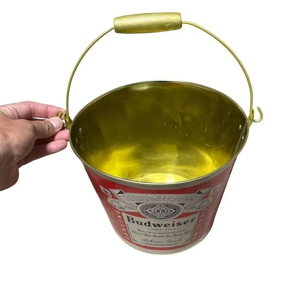 Budweiser Red Metal Ice Bucket with Handle‎ Breweriana Cooler